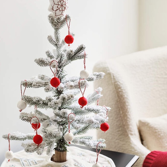 Crate and Barrel Kids Nordic Wee Christmas Tree Flocked Tree Skirt Colorful Ball - Picture 3 of 10